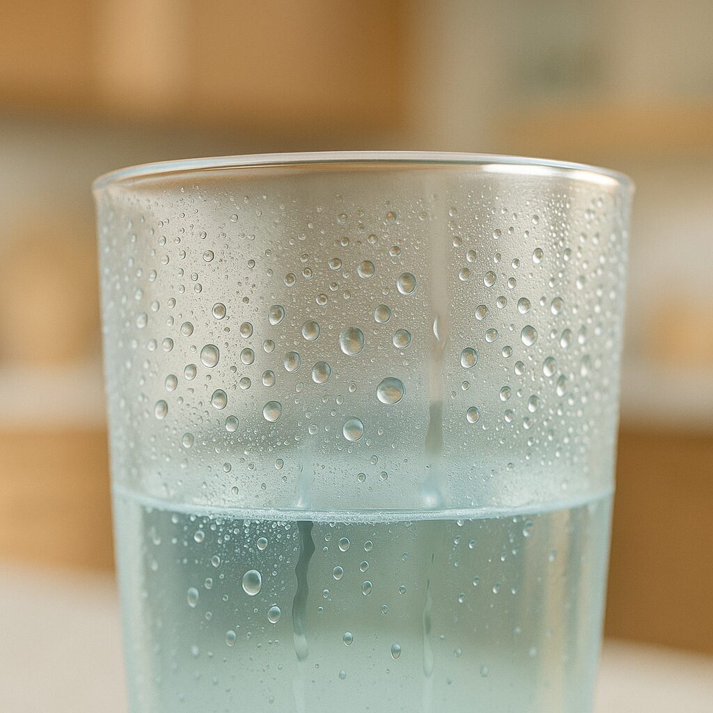 Illustration de la condensation de l'eau sur les parois d'un verre.