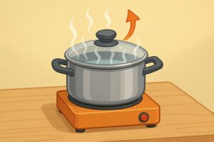 Illustration du phénomène d'évaporation de l'eau chauffée.