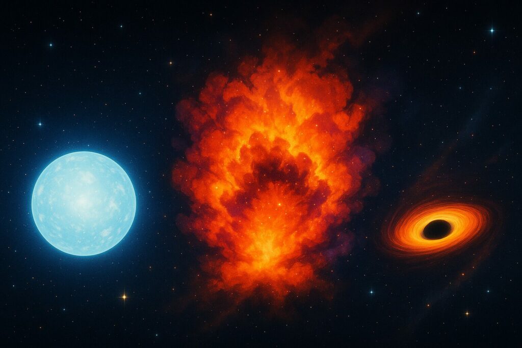 Illustration de la formation d’un trou noir à partir d’une étoile massive qui explose en supernova