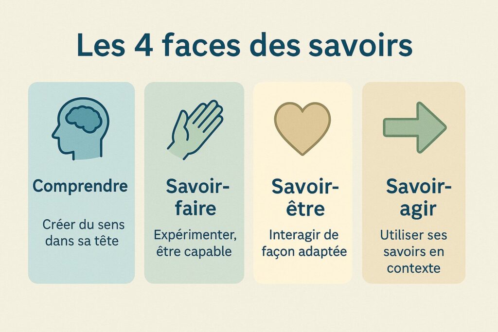 Infographie : Comprendre, Savoir-faire, Savoir-être, Savoir-agir.”
