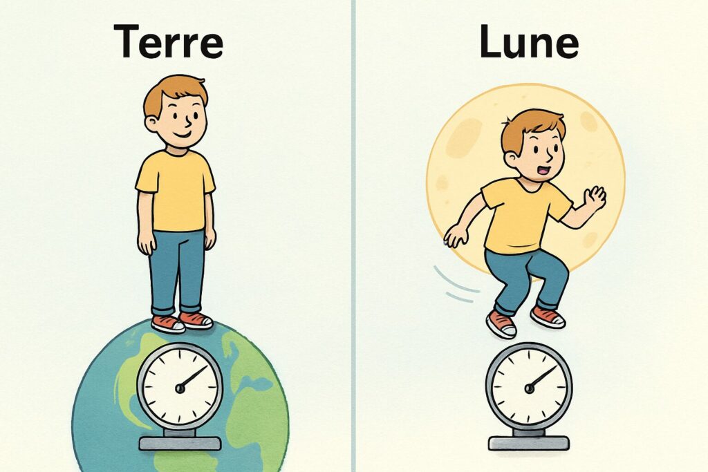 Comparaison de la masse sur Terre et sur la Lune