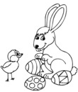 Coloriage Pâques : le lapin et le poussin
