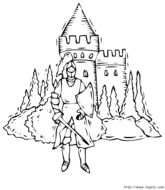coloriage chevalier devant son chateau