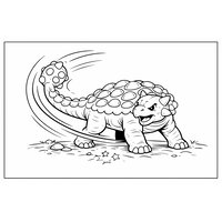 Coloriage ankylosaure style BD / comic qui donne un coup de massue, arcs de mouvement et étoiles d’impact (16:9) | Toupty.com