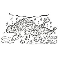 Coloriage ankylosaure cartoon sous la pluie, grand nuage et flaques simples (16:9) | Toupty.com