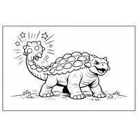 Coloriage ankylosaure style BD / comic en pose héroïque, massue levée et effets d’étoiles (16:9) | Toupty.com