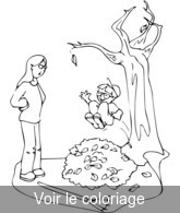 Coloriage Enfant Saut Feuilles | Toupty.com