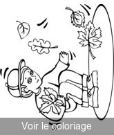 Coloriage Enfant Joie Feuilles Mortes | Toupty.com