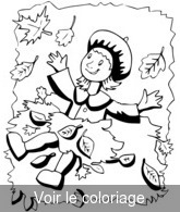 Coloriage Fille Bonheur Feuilles Mortes | Toupty.com