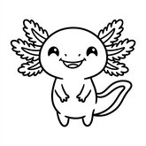 Dessin d'un axolotl mignon style kawaii qui sourit de face