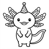 Axolotl mignon portant un chapeau pointu de fête d'anniversaire