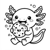 Axolotl mignon en train de manger un cookie avec des pépites de chocolat