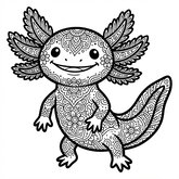 Dessin complexe d'axolotl avec motifs mandala pour adultes ou enfants patients