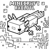 Dessin style Minecraft d'un axolotl cubique facile à colorier