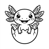Coloriage mignon d'un bébé axolotl sortant de sa coquille
