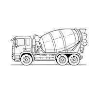 Coloriage camion bétonnière semi-réaliste vu de profil avec détails simplifiés du tambour
