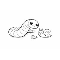 Coloriage cécilie kawaii avec un petit escargot cartoon, feuille en forme de cœur