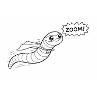 Coloriage cécilie cartoon super-héros avec cape et masque, pose dynamique en S, bulle zoom