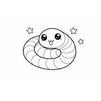 Coloriage cécilie kawaii enroulée en spirale, petite langue qui dépasse et étoiles