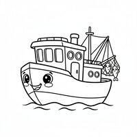 Coloriage chalutier joyeux : bateau rigolo et simple pour enfant | Toupty.com