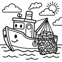 Coloriage chalutier qui navigue sous le soleil | Toupty.com