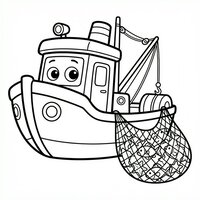Coloriage chalutier avec filet rempli | Toupty.com