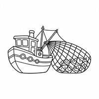 Coloriage chalutier avec filet : bateau de pêche simple pour enfant | Toupty.com