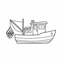 Coloriage chalutier de profil : bateau de pêche simple pour enfant | Toupty.com