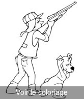 coloriage le chasseur et son chien de chasse