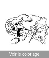 coloriage ours chassant le chasseur