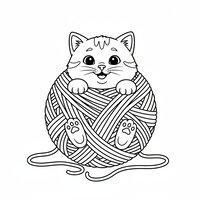 Coloriage chaton joueur emmêlé dans une pelote de laine à imprimer