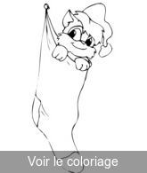 Coloriage Petit chat dans Chaussette de Noël | Toupty.com