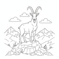 Coloriage chèvre de montagne debout sur un rocher au sommet d’une montagne