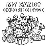 Coloriage chocolats emballés : petits cadeaux chocolatés avec rubans, facile à colorier pour enfant (Toupty.com)