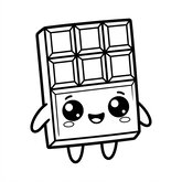 Coloriage chocolat kawaii à imprimer : tablette chibi avec grands yeux, dessin facile à colorier (Toupty.com)