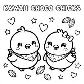 Coloriage poussins en chocolat kawaii : deux petits chocolats mignons, facile enfant (Toupty.com)