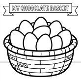 Coloriage panier de chocolats : œufs en chocolat et friandises, dessin simple à colorier (Toupty.com)