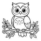 Coloriage Chouette sur une branche avec des fleurs | Toupty.com