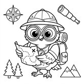 Chouette aventurière avec carte et sac à dos | Toupty.com