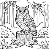 Dessin réaliste de chouette sur une souche | Toupty.com