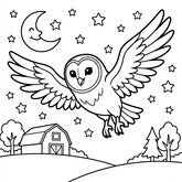 Chouette effraie volant au dessus d'une ferme la nuit | Toupty.com