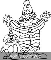 coloriage clown avec son chien