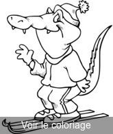 coloriage crocodile qui fait du ski