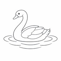 Coloriage cygne semi réaliste simple sur l’eau, cou élégant et vaguelettes