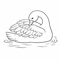 Coloriage cygne semi réaliste simple qui lisse ses plumes, sur l’eau avec vaguelettes