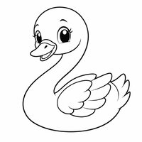 Coloriage cygne kawaii en gros plan, tête ronde, grands yeux et cou en S