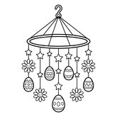 Coloriage décoration Pâques : mobile décoratif suspendu avec œufs et fleurs, dessin facile à colorier (Toupty.com)