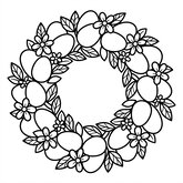 Coloriage décoration Pâques plus détaillé : grande couronne décorative avec œufs et fleurs, version pour enfants 6-8 ans (Toupty.com)