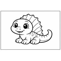 Coloriage bébé dimetrodon kids-friendly assis, grands yeux et petite voile dorsale (dessin pour enfant)