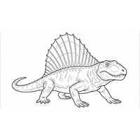 Coloriage dimetrodon semi-réaliste simple en 3/4 avant, grande voile dorsale et pattes solides